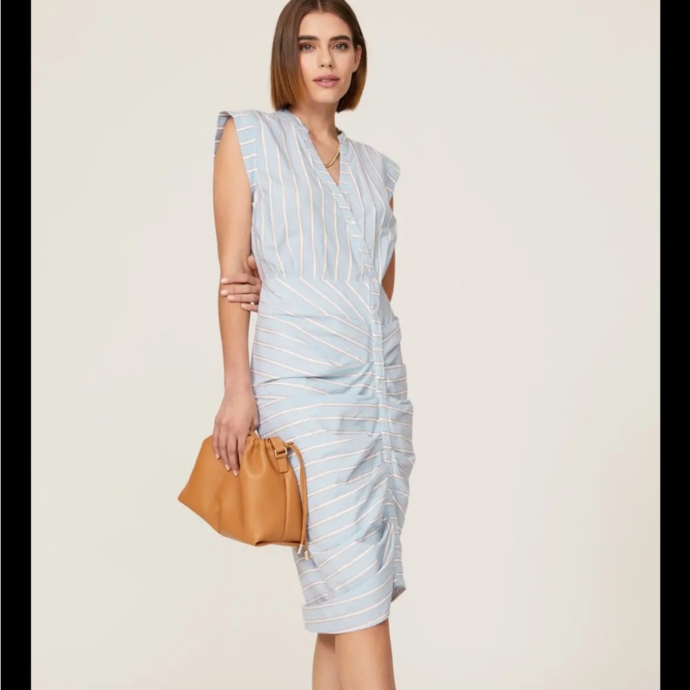 Veronica Beard Ruched Stripe Shirtdress